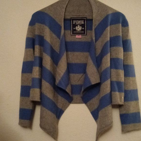 Vs Pink Blue Stripe Crop Cardigan Sweater - Picture 7 of 11